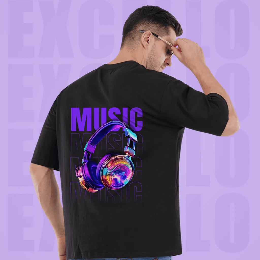 Oversized Music Graphic Back Print T-Shirt for Men