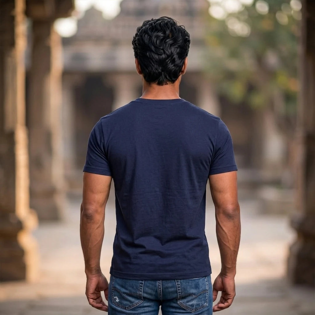 Men's Pure Cotton Regular Fit Mahadev Trishul Crescent Moon Printed T-Shirt | 180 GSM Bio-Washed Spiritual Graphic Tee