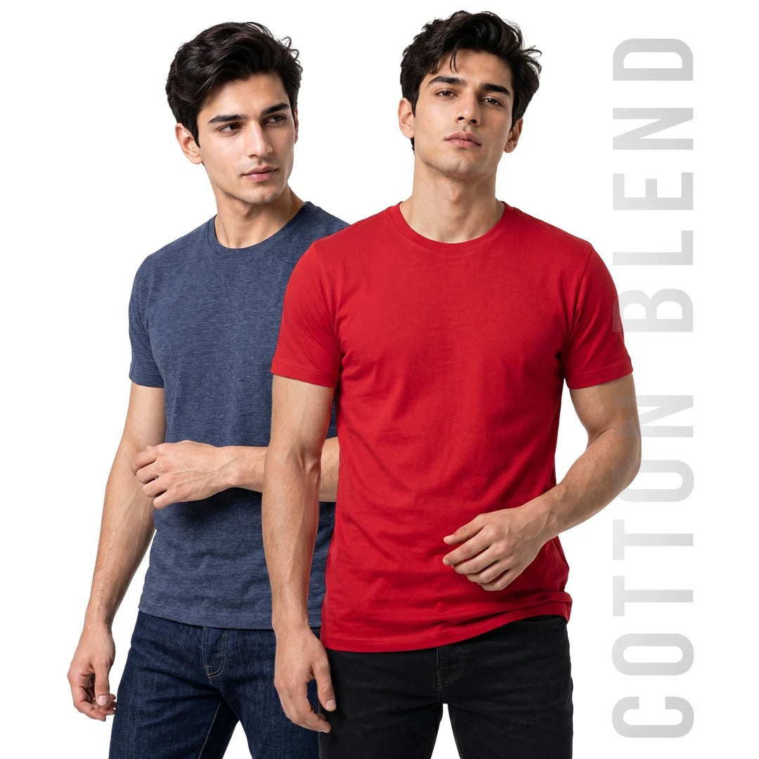 Premium Men's Cotton Blend Round Neck T-Shirt - Regular Fit, 180 GSM, Double Bio-Wash