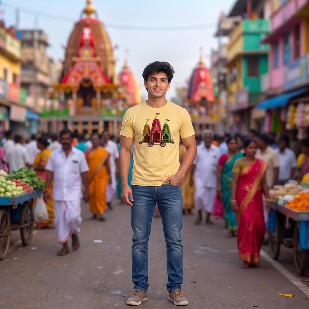 Premium Men's Pure Cotton Jagannath Puri Rath Yatra Chariot Graphic T-Shirt