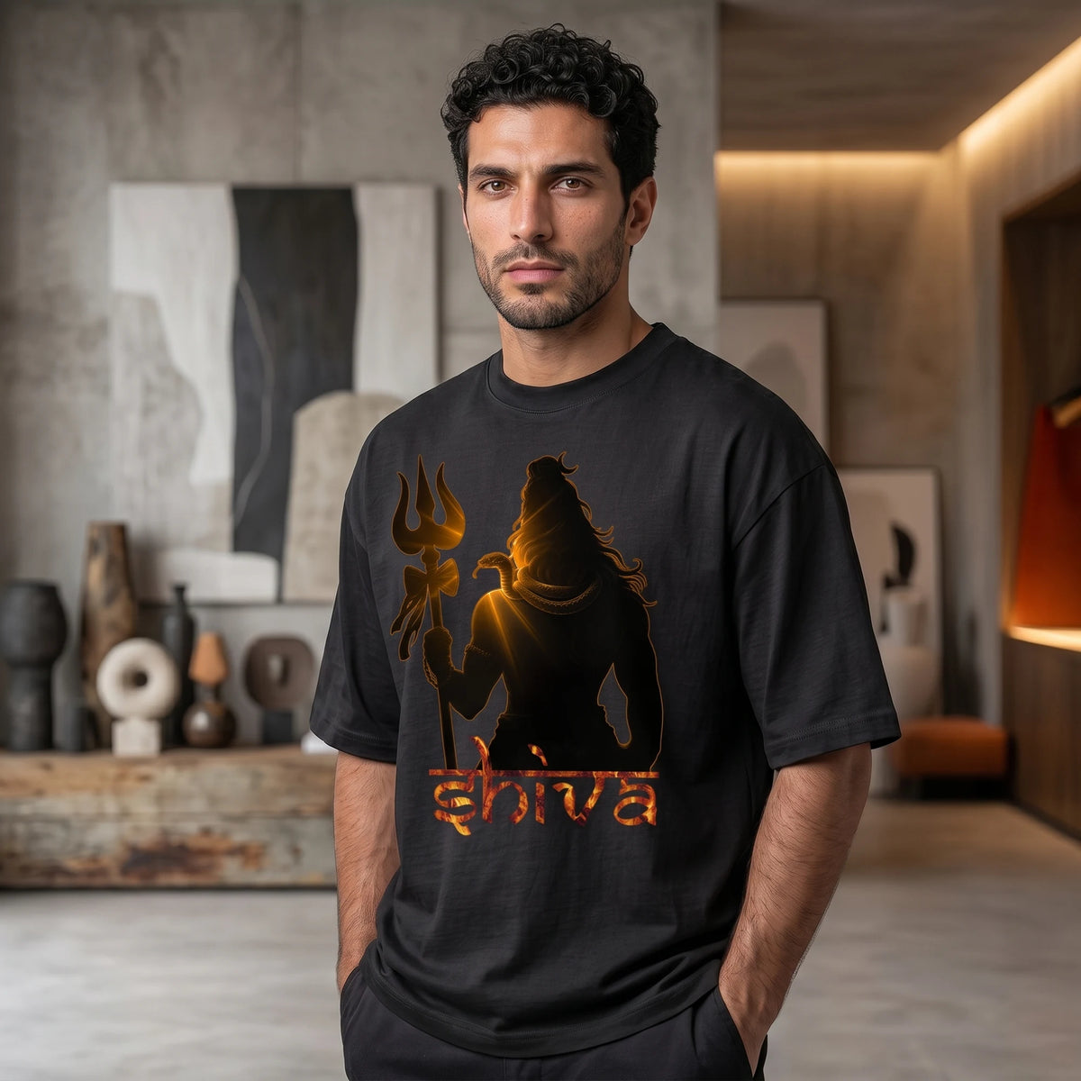 Lord Shiva Trishul Graphic Printed Oversized T-Shirt | Premium 240 GSM Pure Cotton Breathable Devotional Tee