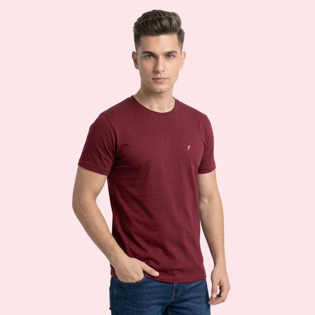 Men's Regular Fit Crew Neck T-Shirt, 100% Pure Cotton, 180 GSM, Breathable Everyday Wear