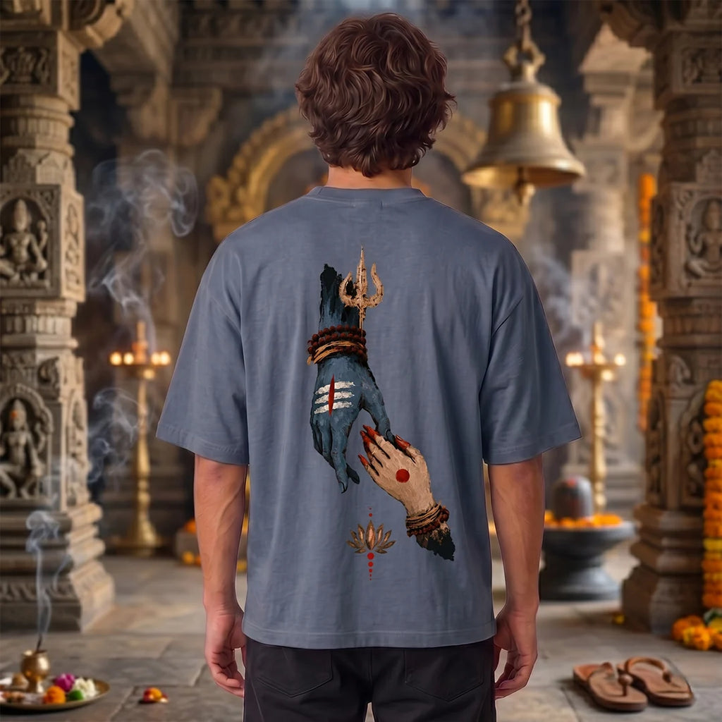 Premium Drop Shoulder T-Shirt | Shiva & Parvati Divine Print | 240 GSM Heavyweight