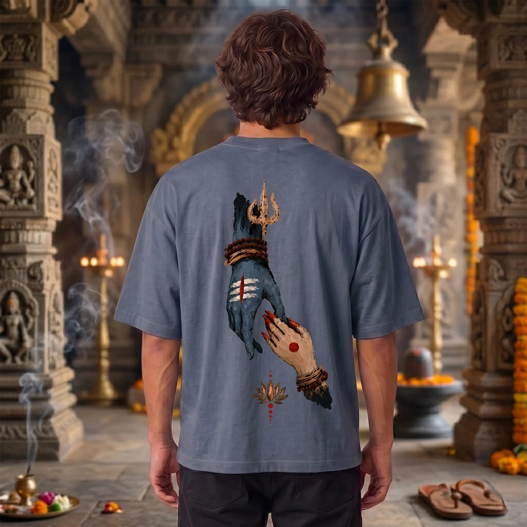 Premium Drop Shoulder T-Shirt | Shiva & Parvati Divine Print | 240 GSM Heavyweight