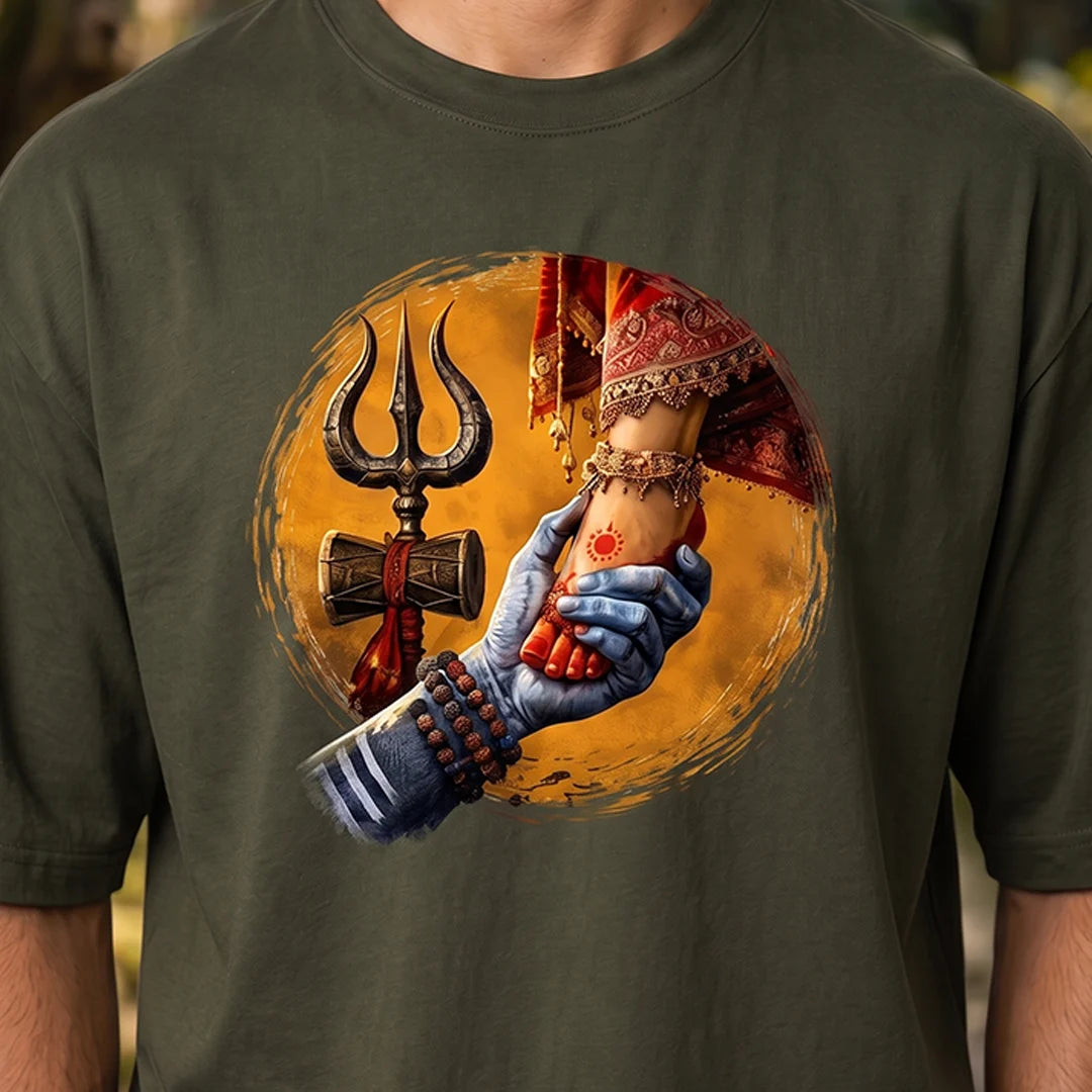 Premium Mahadev & Parvati Oversized Pure Cotton T-Shirt | 240 GSM Heavyweight Divine Graphic Tee