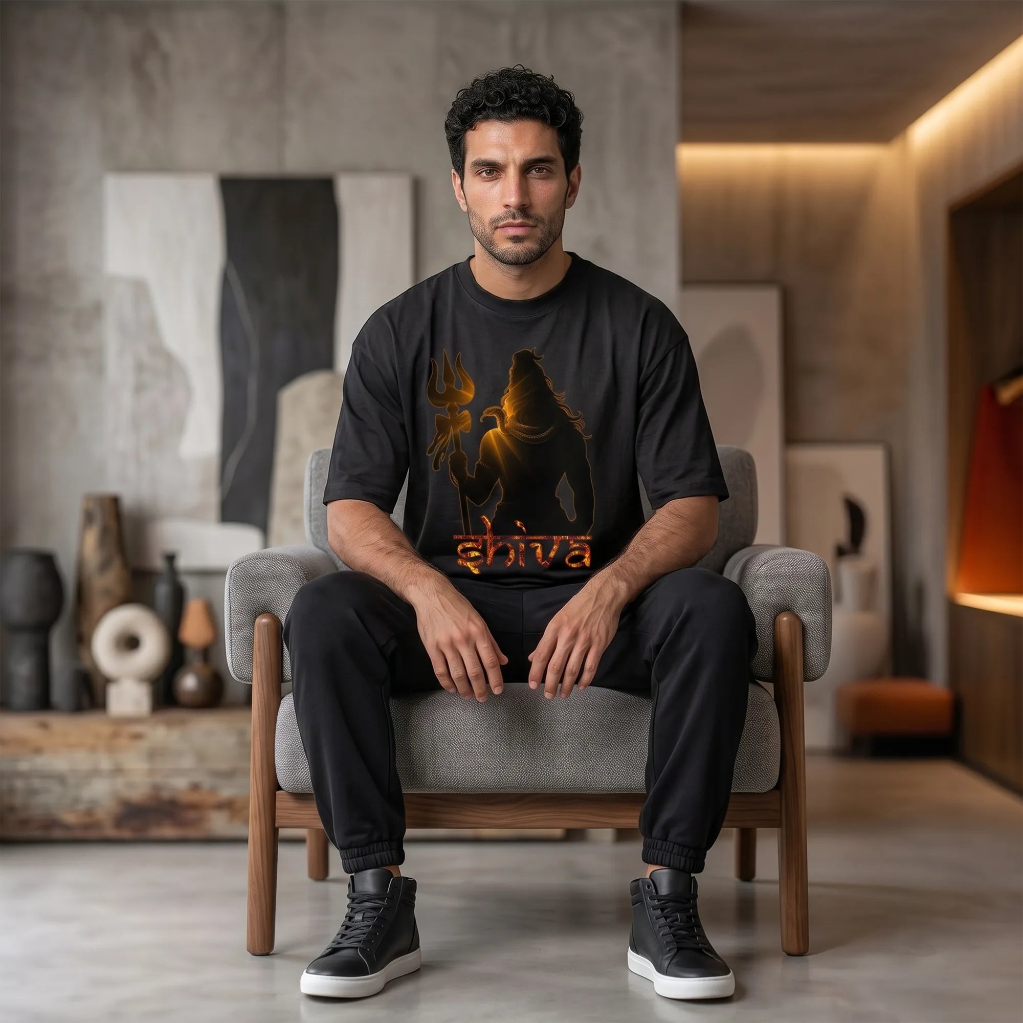 Lord Shiva Trishul Graphic Printed Oversized T-Shirt | Premium 240 GSM Pure Cotton Breathable Devotional Tee
