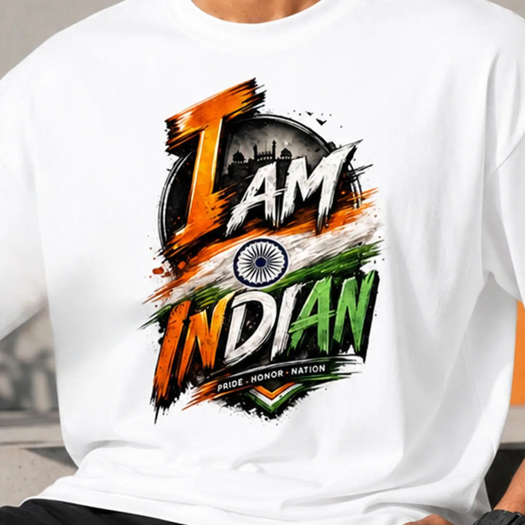 Men's "I Am Indian" Pride Oversized Graphic T-Shirt - 240 GSM Pure Cotton, Bio-Washed