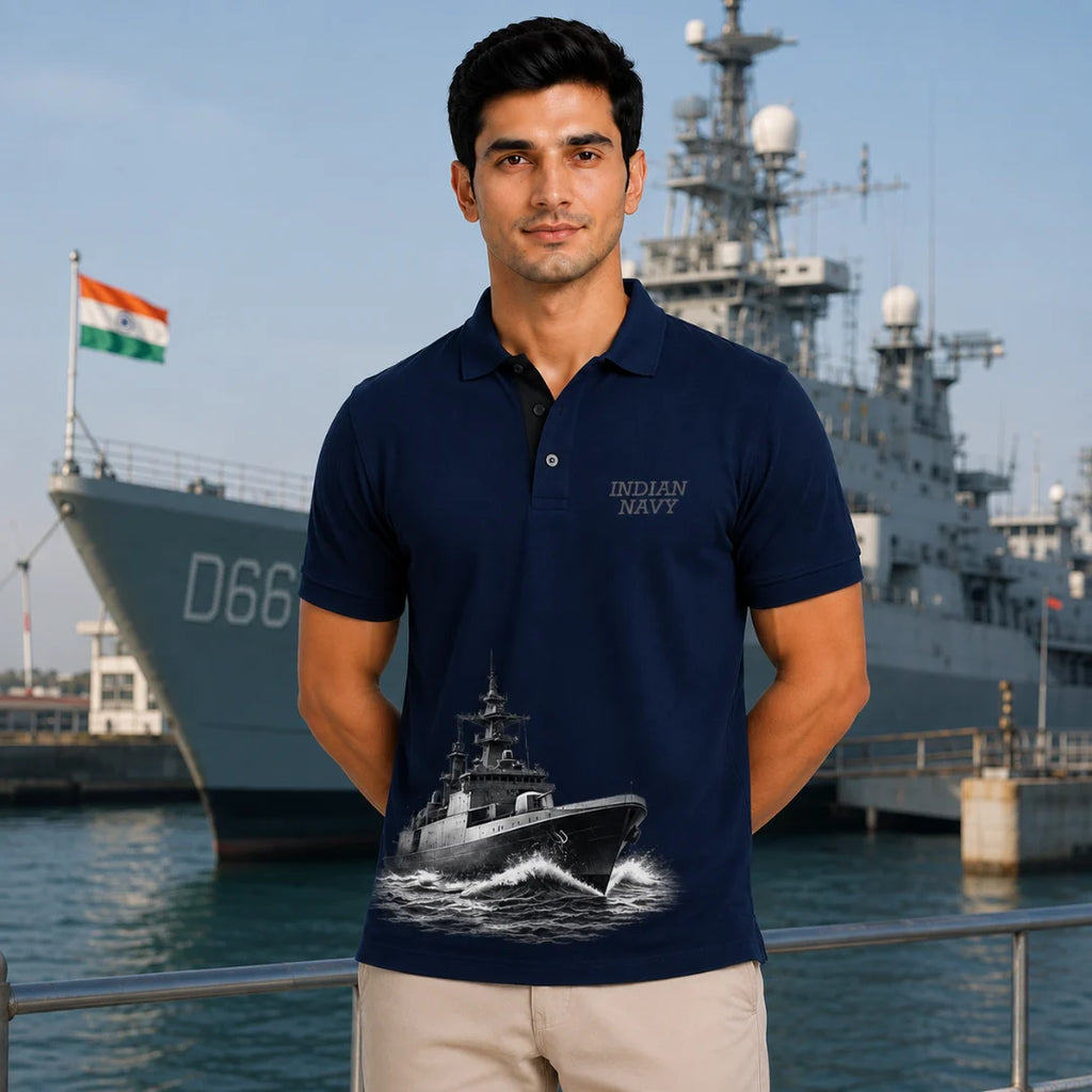Excello Men's Indian Navy Tribute Polo T-Shirt | 210 GSM Nano Poly Regular Fit