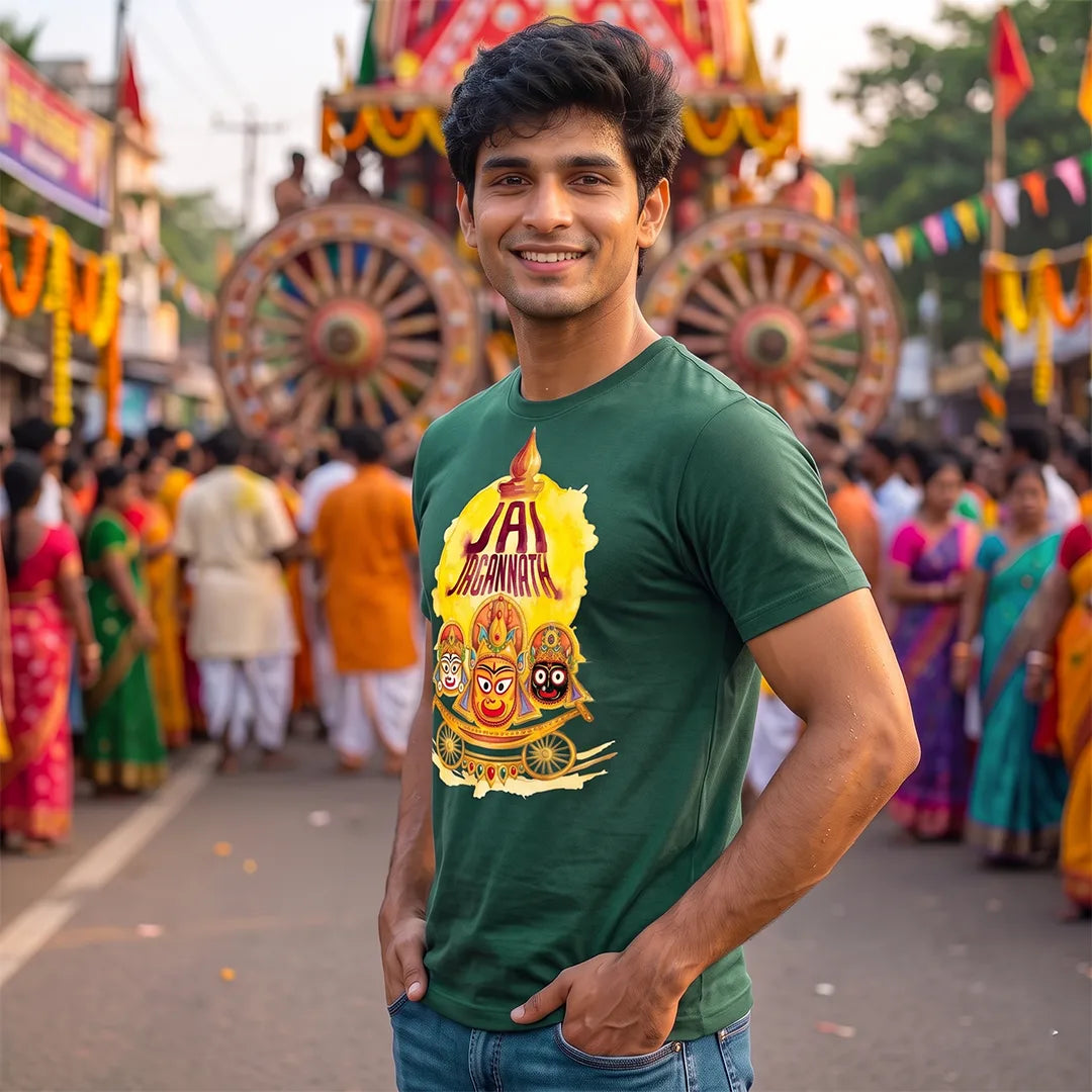 Men's Pure Cotton Jai Jagannath Holy Trinity Graphic Printed T-Shirt
