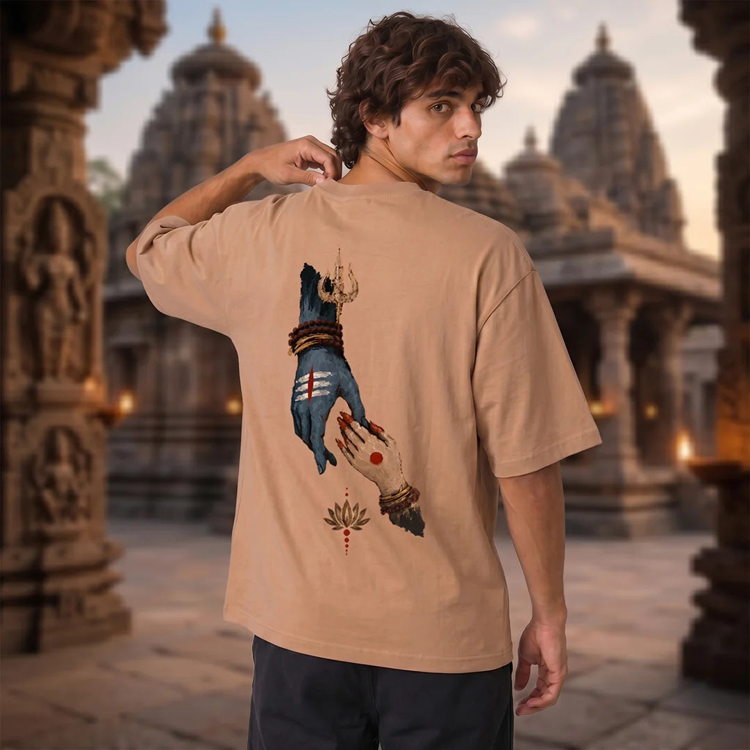 Premium Drop Shoulder T-Shirt | Shiva & Parvati Divine Print | 240 GSM Heavyweight