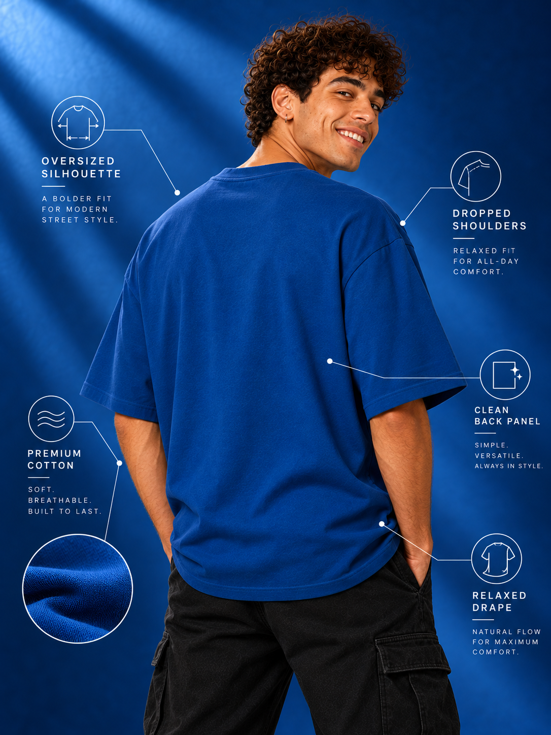Excello Men's Motivational Wolf Graphic Oversized T-Shirt | Air Force Blue