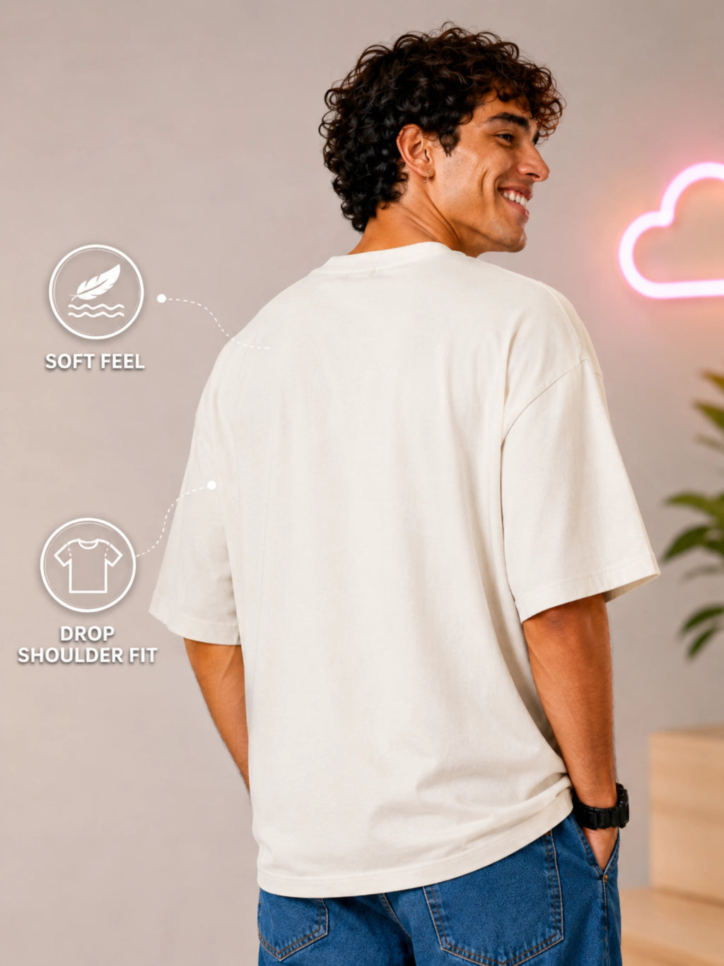 Excello Men's Oversized Graphic T-Shirt - "Choose Your Happiness" Print, 240 GSM Pure Cotton, Biowashed