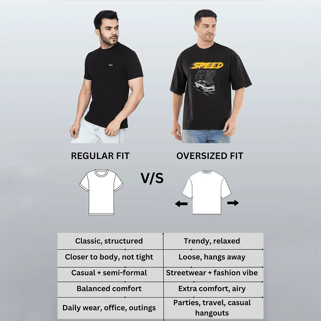 Oversized Black T-Shirt for Men with Speed Car Print