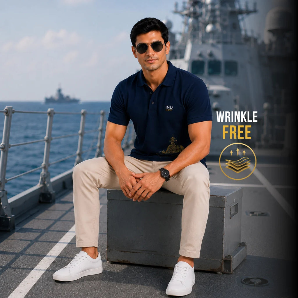 Men's Premium IND NAVY Graphic Polo T-Shirt - 210 GSM Nano Poly Modern Fit