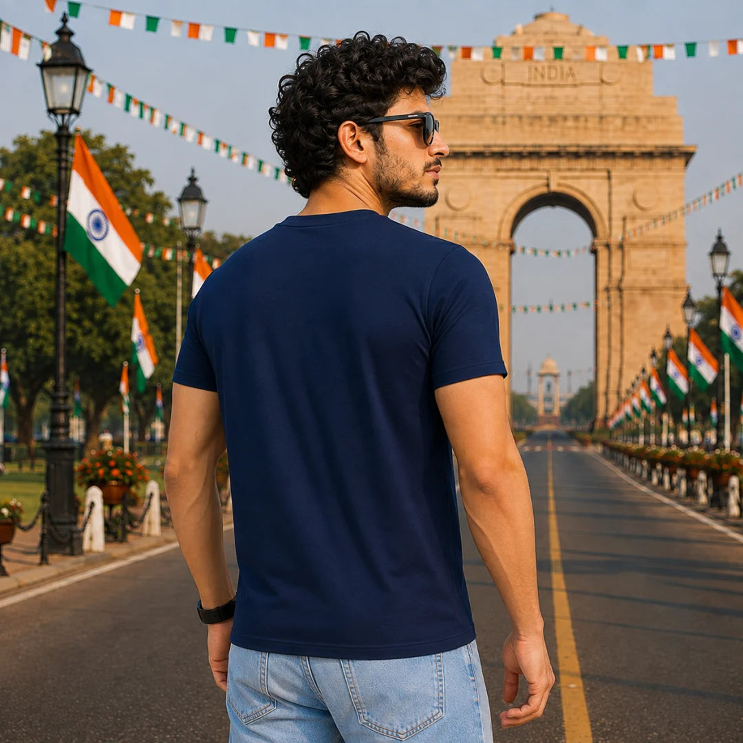 Premium Patriotic Ashoka Chakra T-Shirt | 180 GSM Pure Cotton, Bio-Washed Regular Fit