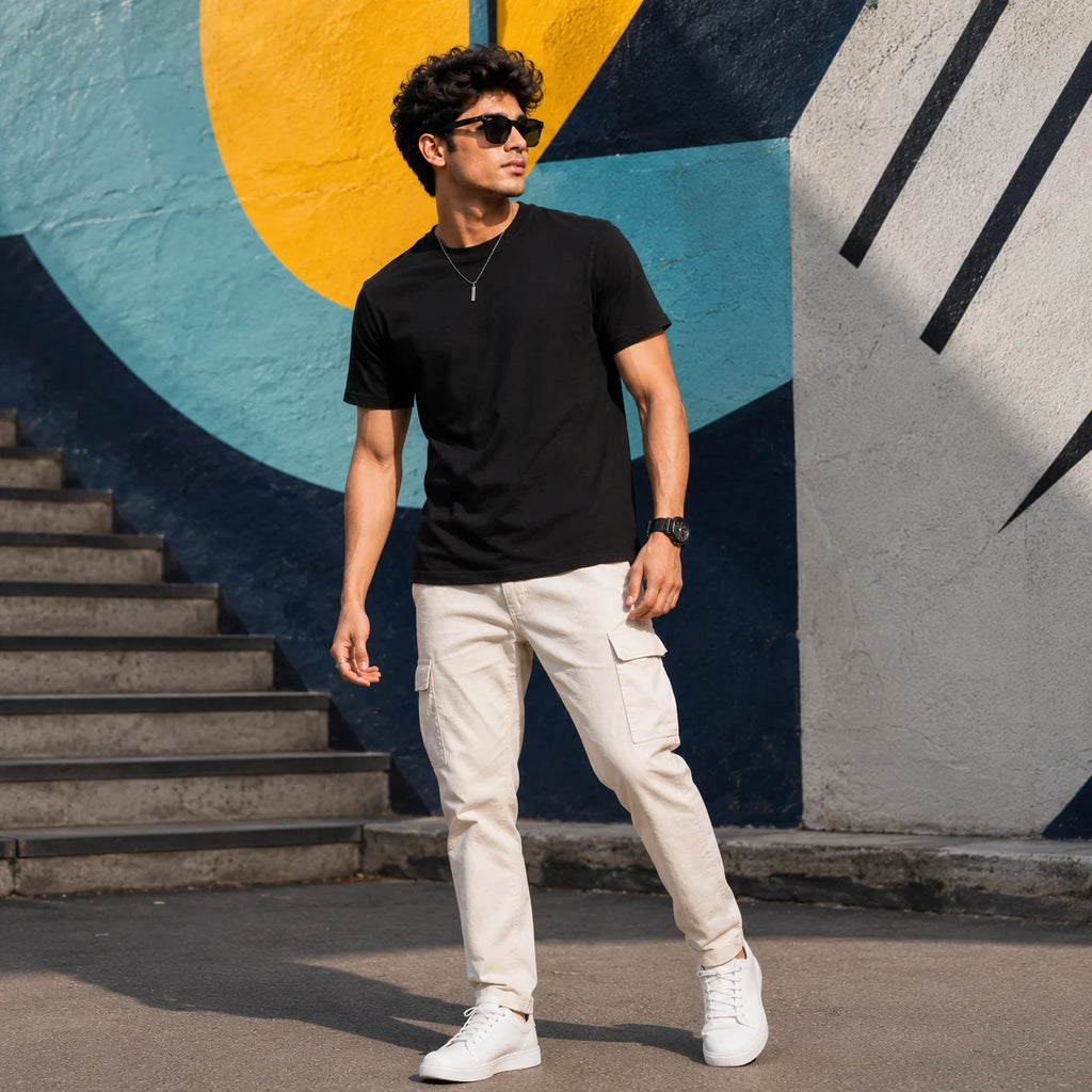 EXCELLO Men’s Plain Cotton T-Shirt (Regular Fit, Round Neck)