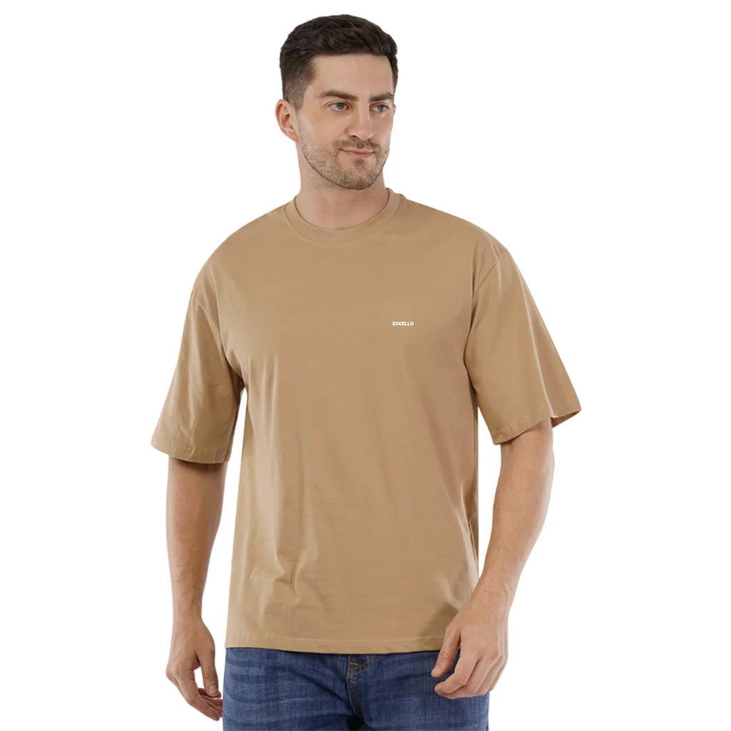 Men’s Premium Beige Oversized T-Shirt | 100% Rich Cotton | Trendy Drop-Shoulder Streetwear Tee