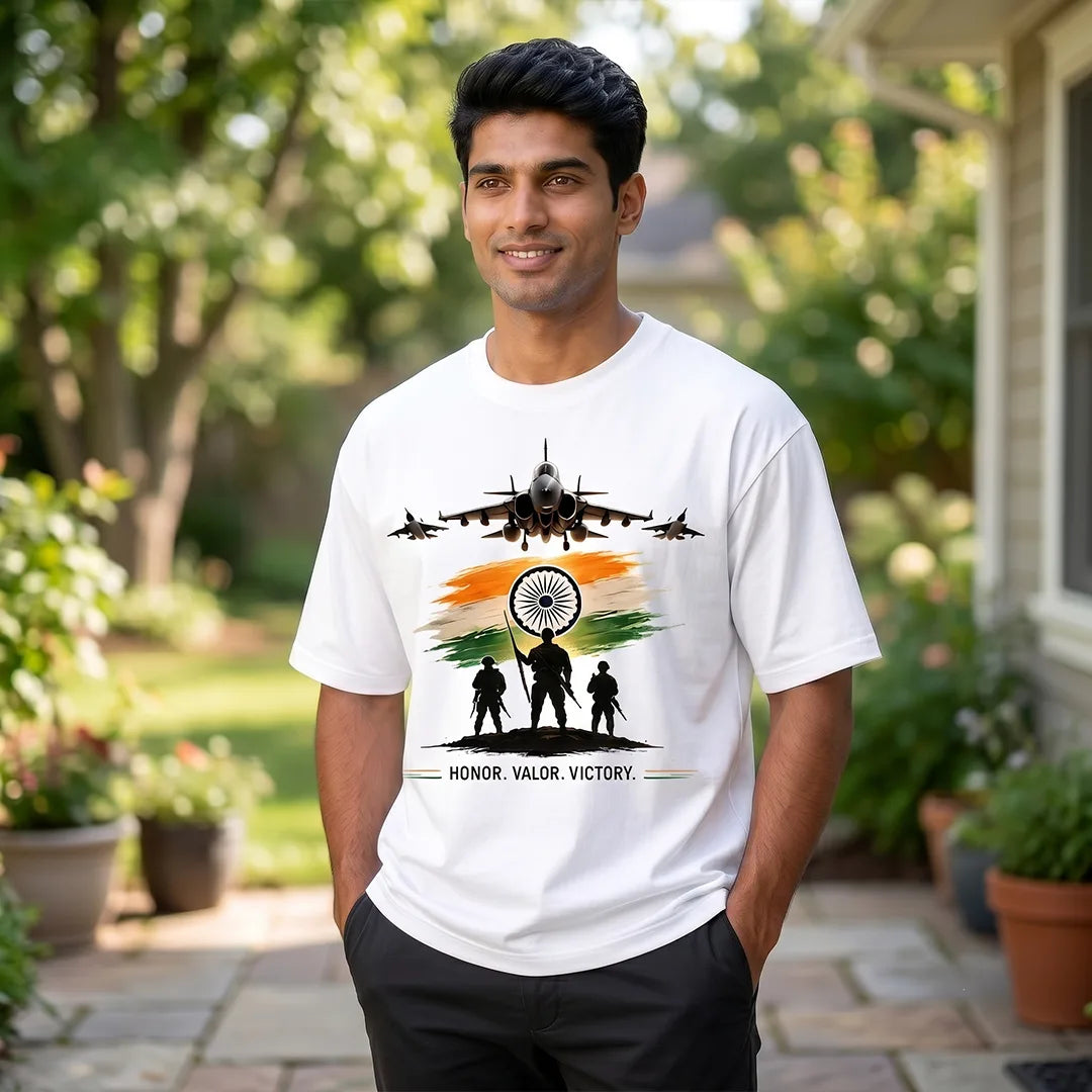 Men's Oversized Graphic T-Shirt - "Guardians of the Skies" IAF Tribute, 240 GSM Pure Cotton