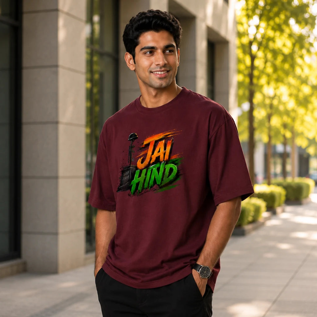 Indian Patriot Jai Hind Graphic Oversized T-Shirt - Heavyweight 240 GSM