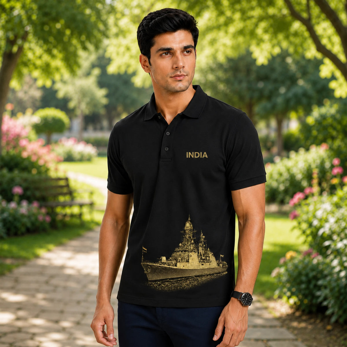 Patriotic India Naval Ship Polo for Men - 210 GSM Breathable T-Shirt