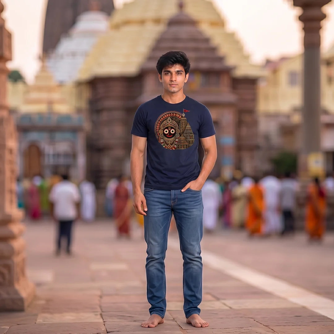 Men's Jagannath Puri Printed Round Neck Regular Fit T-Shirt (180 GSM)