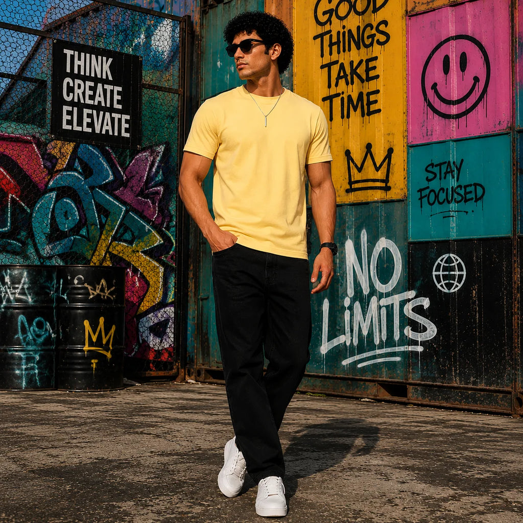 EXCELLO Men’s Plain Cotton T-Shirt (Regular Fit, Round Neck)