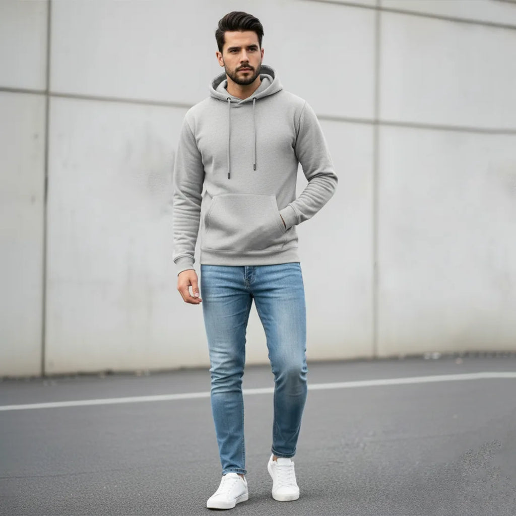 Men's Premium Solid Hoodie | Classic Regular Fit Cotton Blend Pullover Hoodie with Kangaroo Pocket | Essential Casual Winter Streetwear