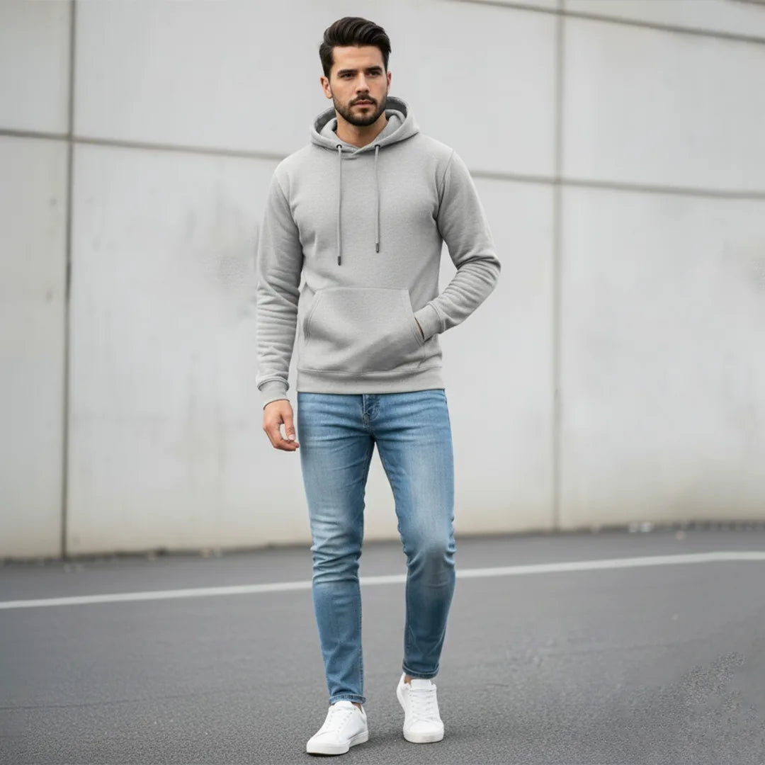 Men's Premium Solid Hoodie | Classic Regular Fit Cotton Blend Pullover Hoodie with Kangaroo Pocket | Essential Casual Winter Streetwear