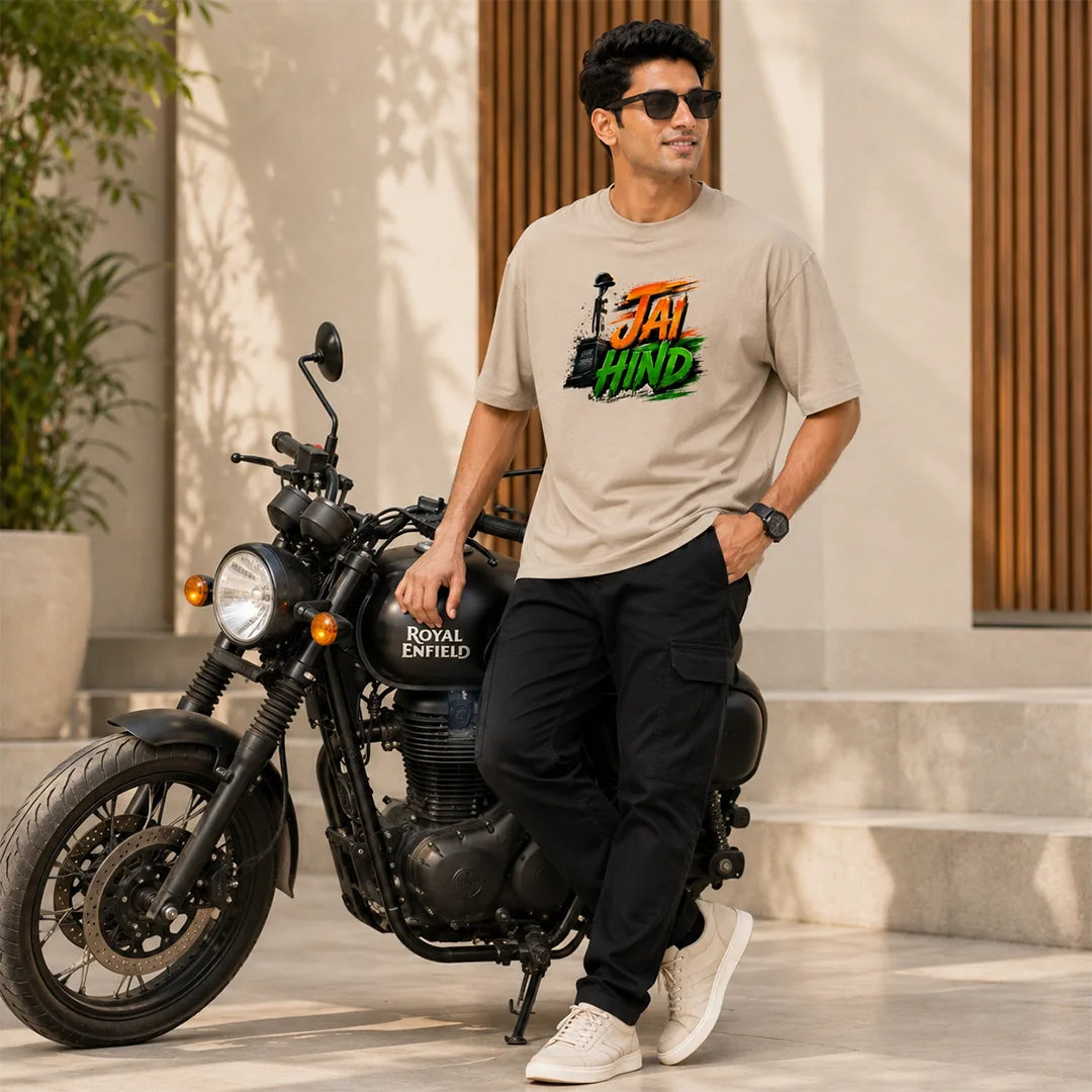 Indian Patriot Jai Hind Graphic Oversized T-Shirt - Heavyweight 240 GSM