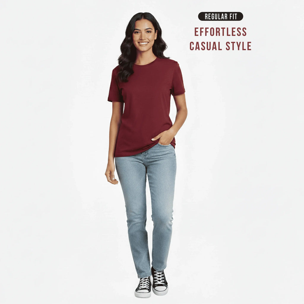 Premium 100% Organic Cotton Women’s Regular Fit Crew Neck T-Shirt – 180 GSM Bio-Washed Comfort Tee