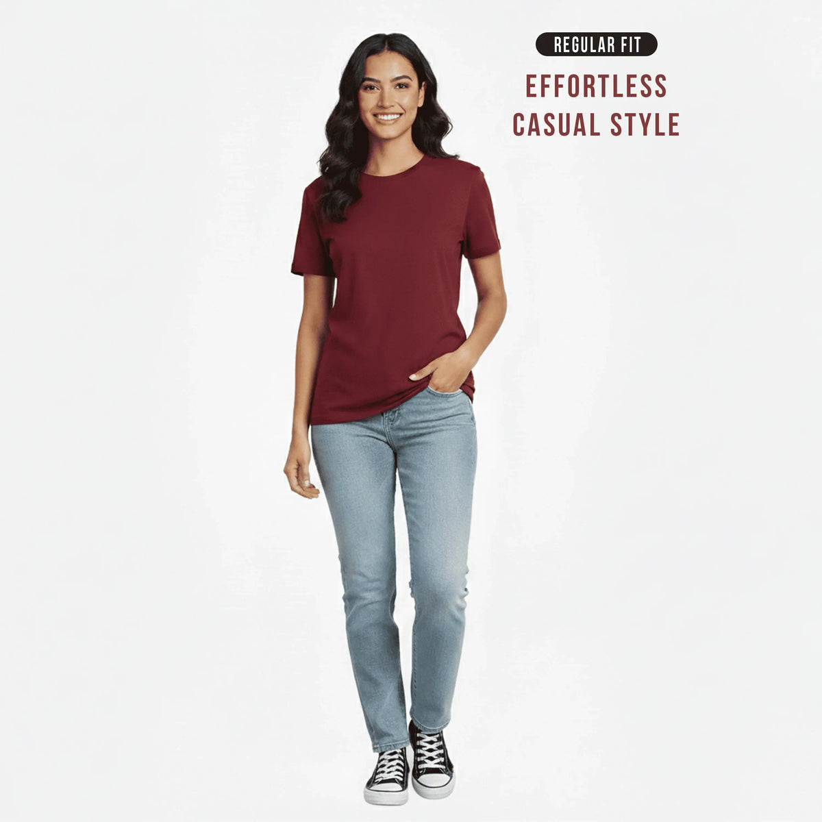 Premium 100% Organic Cotton Women’s Regular Fit Crew Neck T-Shirt – 180 GSM Bio-Washed Comfort Tee