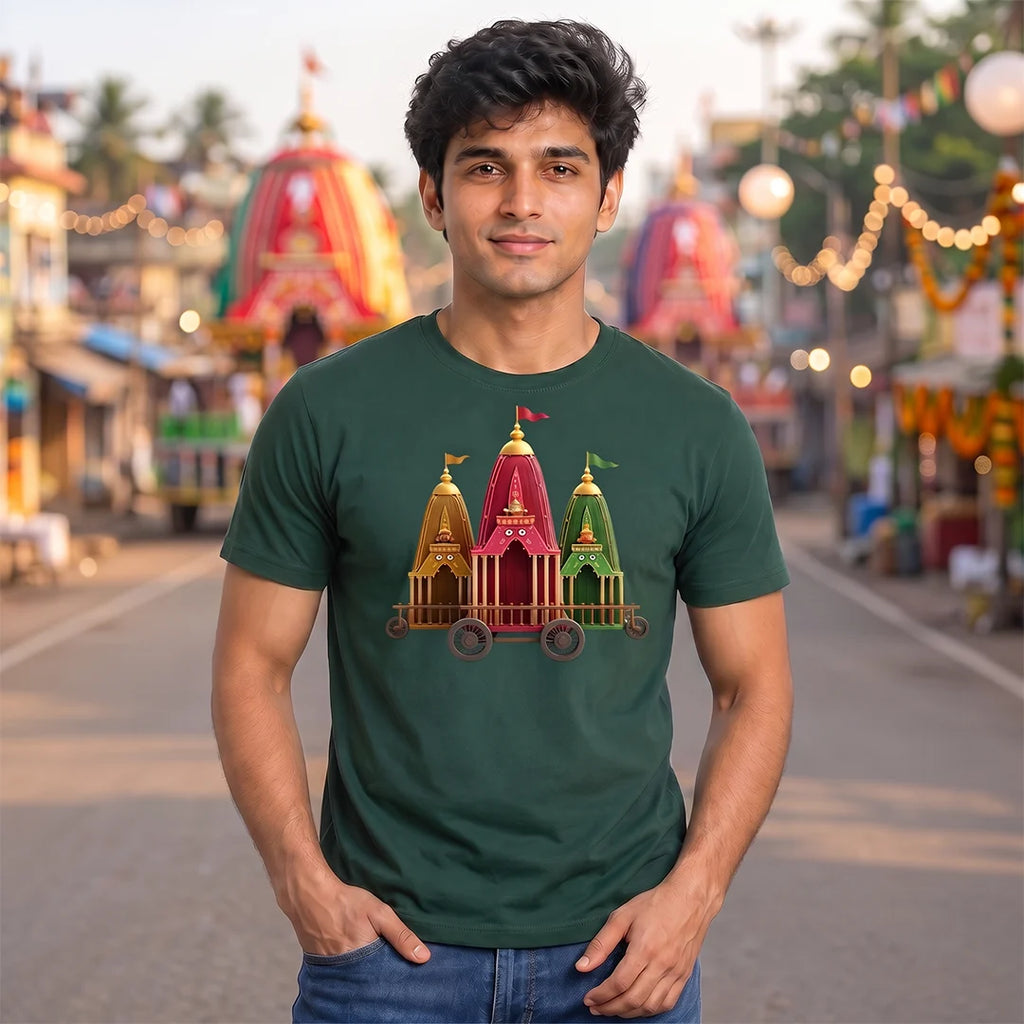 Premium Men's Pure Cotton Jagannath Puri Rath Yatra Chariot Graphic T-Shirt