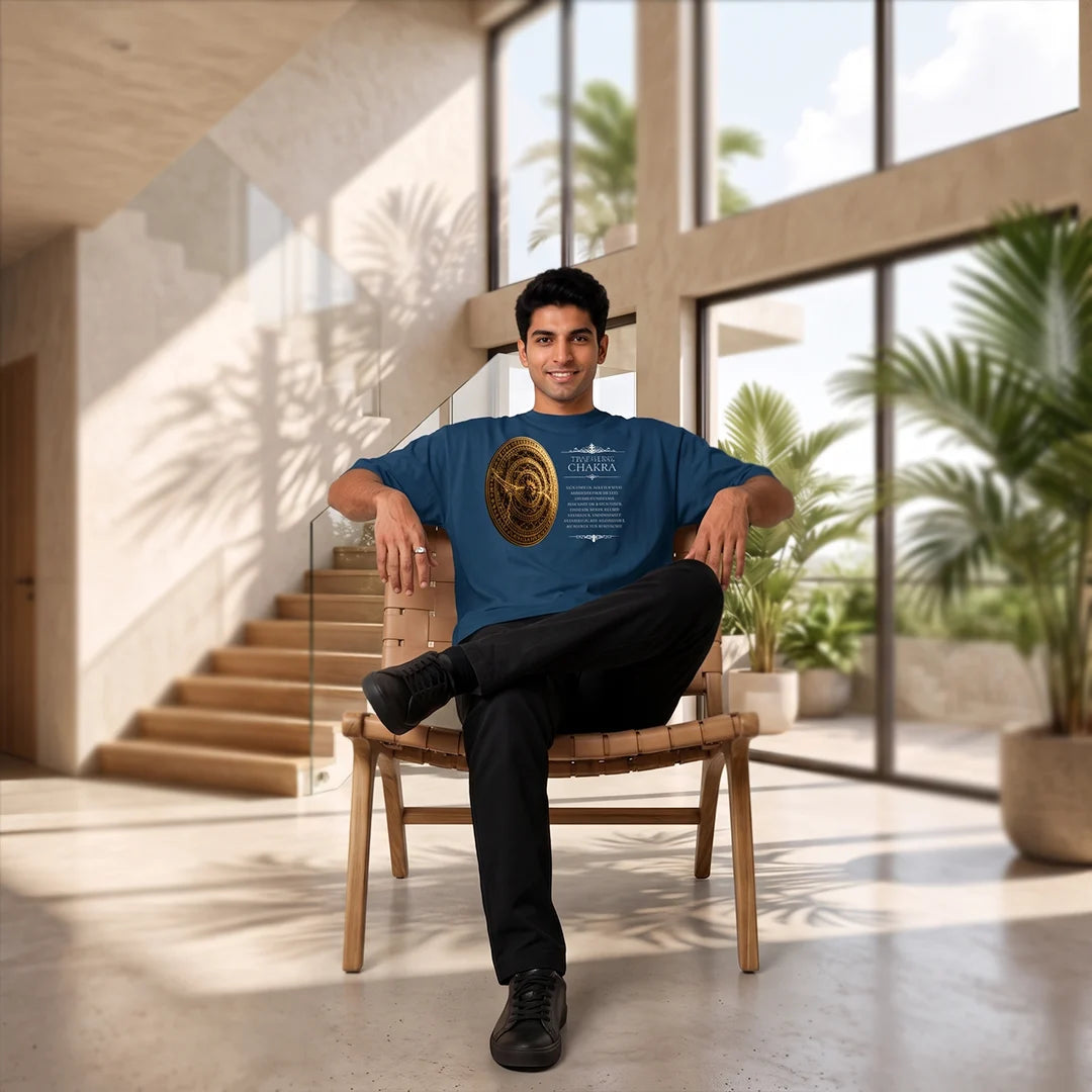 Men's Oversized Graphic T-Shirt - The Cosmic Chakra Mystical Print, 240 GSM Pure Cotton, Bio-Washed