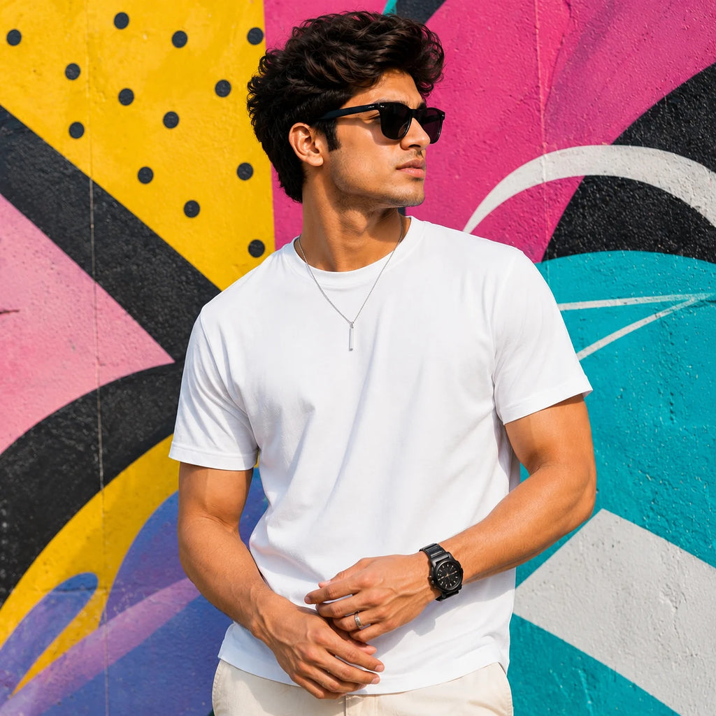 EXCELLO Men’s Plain Cotton T-Shirt (Regular Fit, Round Neck)