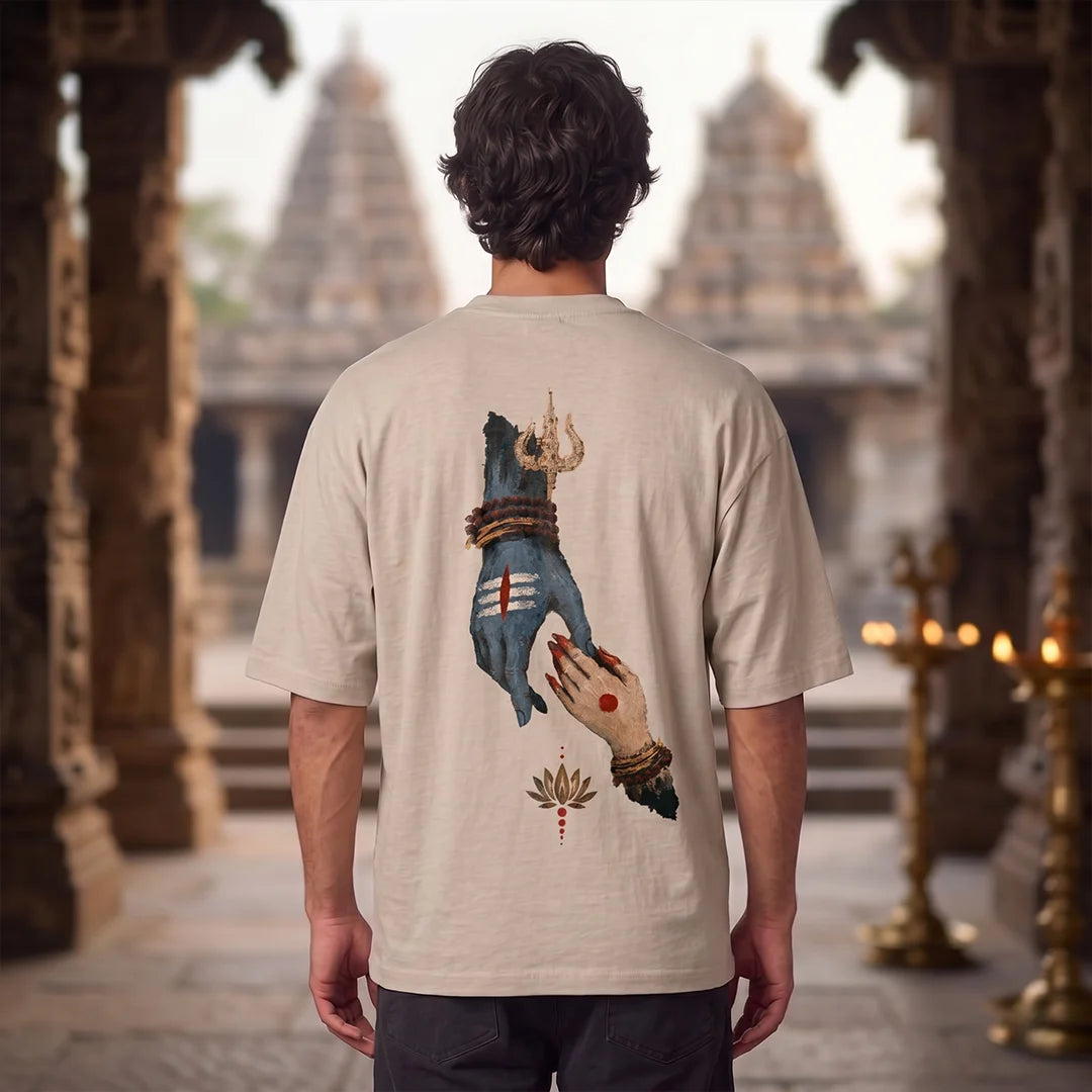 Premium Drop Shoulder T-Shirt | Shiva & Parvati Divine Print | 240 GSM Heavyweight