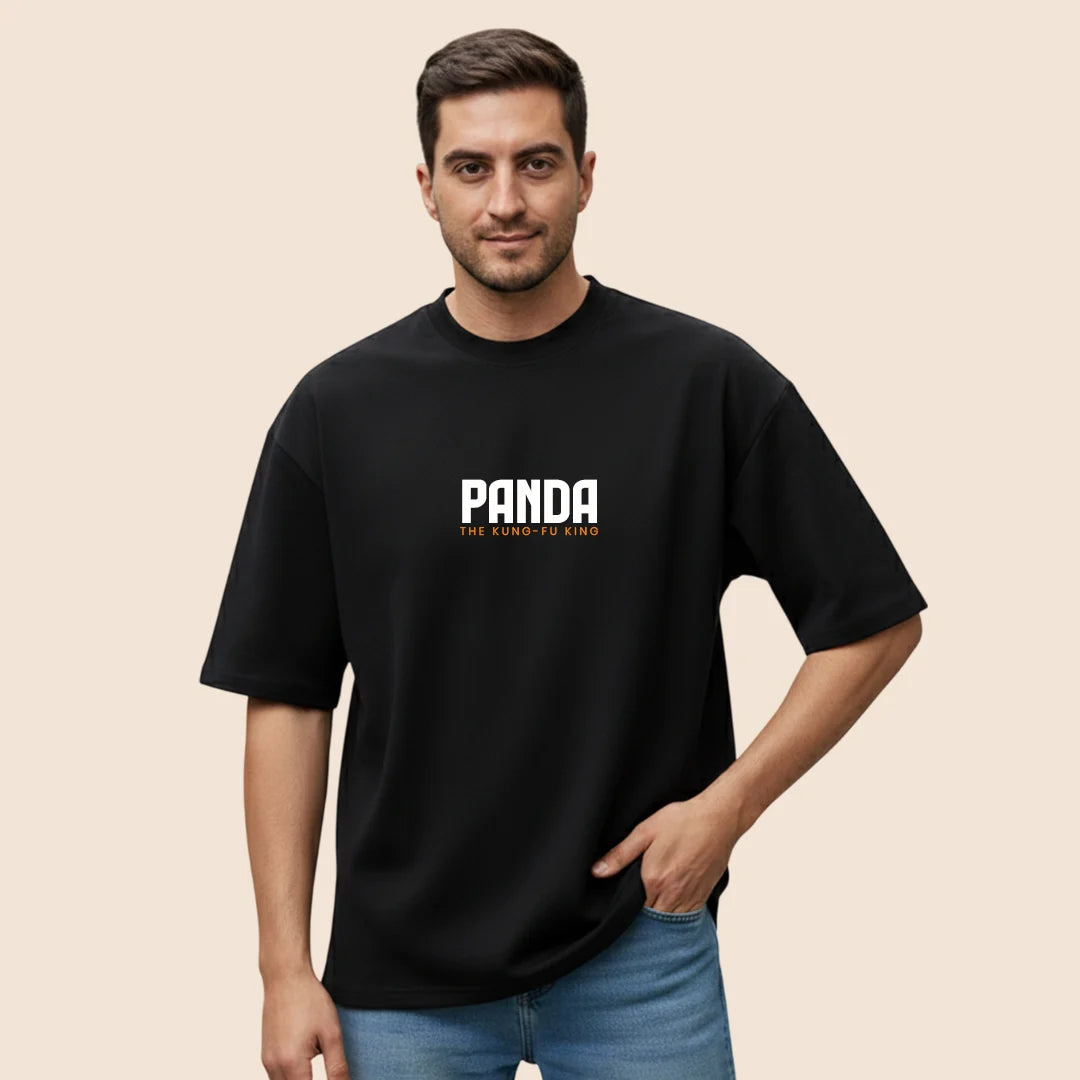 Men's Panda "The Kung-Fu King" Oversized T-Shirt - 100% Rich Cotton, 180 GSM Streetwear Tee - Black