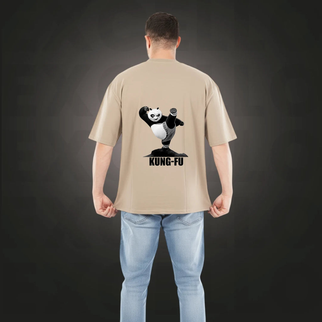Men's "Kung Fu Panda" Oversized Graphic T-Shirt – 100% Rich Cotton, 220 GSM Streetwear Tee – Beige