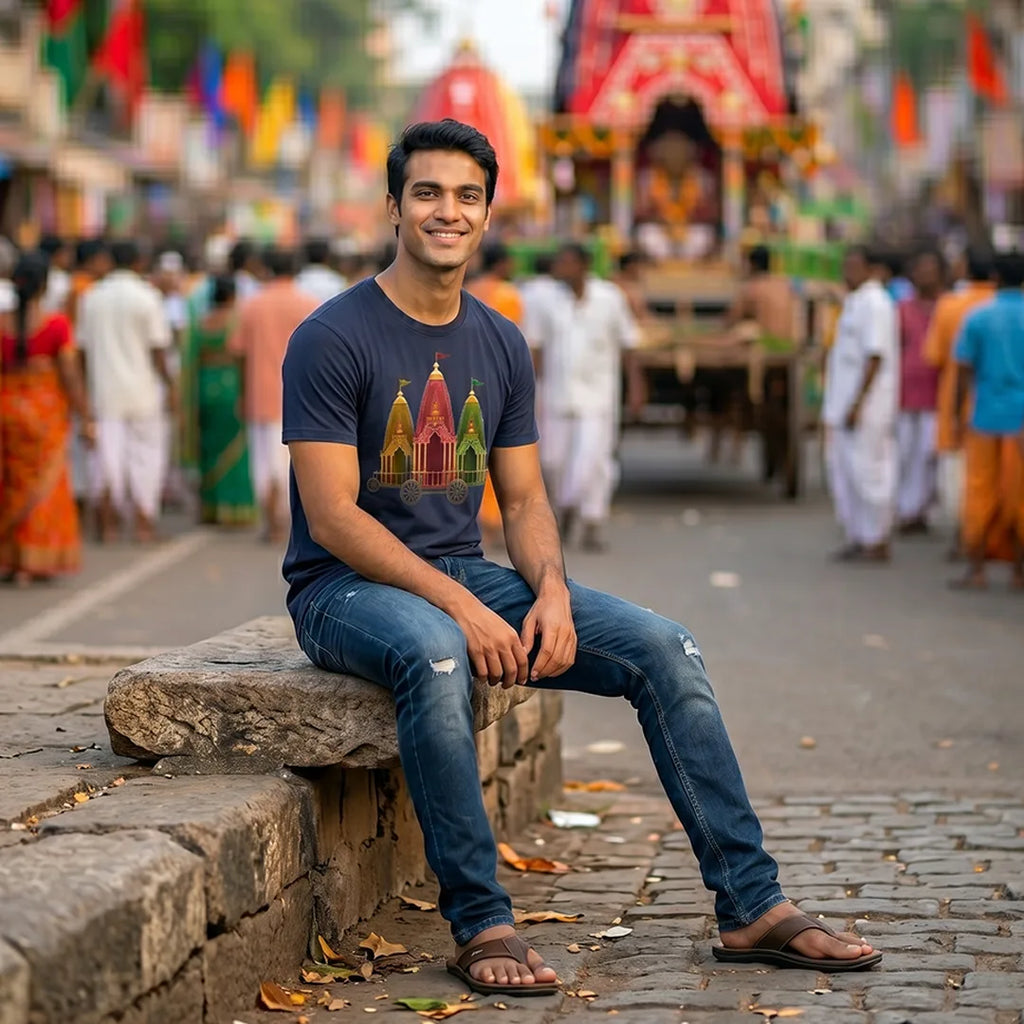 Premium Men's Pure Cotton Jagannath Puri Rath Yatra Chariot Graphic T-Shirt