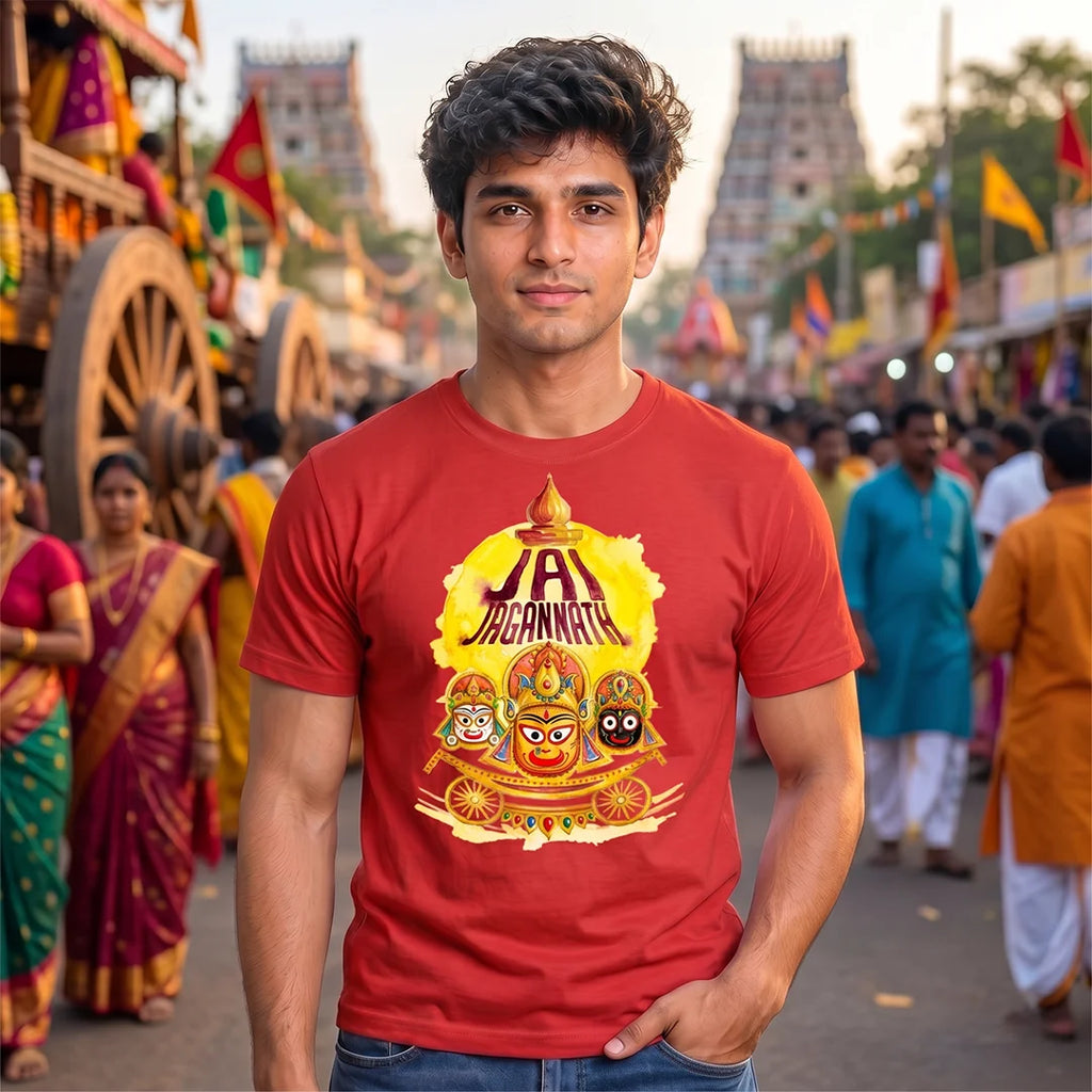 Men's Pure Cotton Jai Jagannath Holy Trinity Graphic Printed T-Shirt