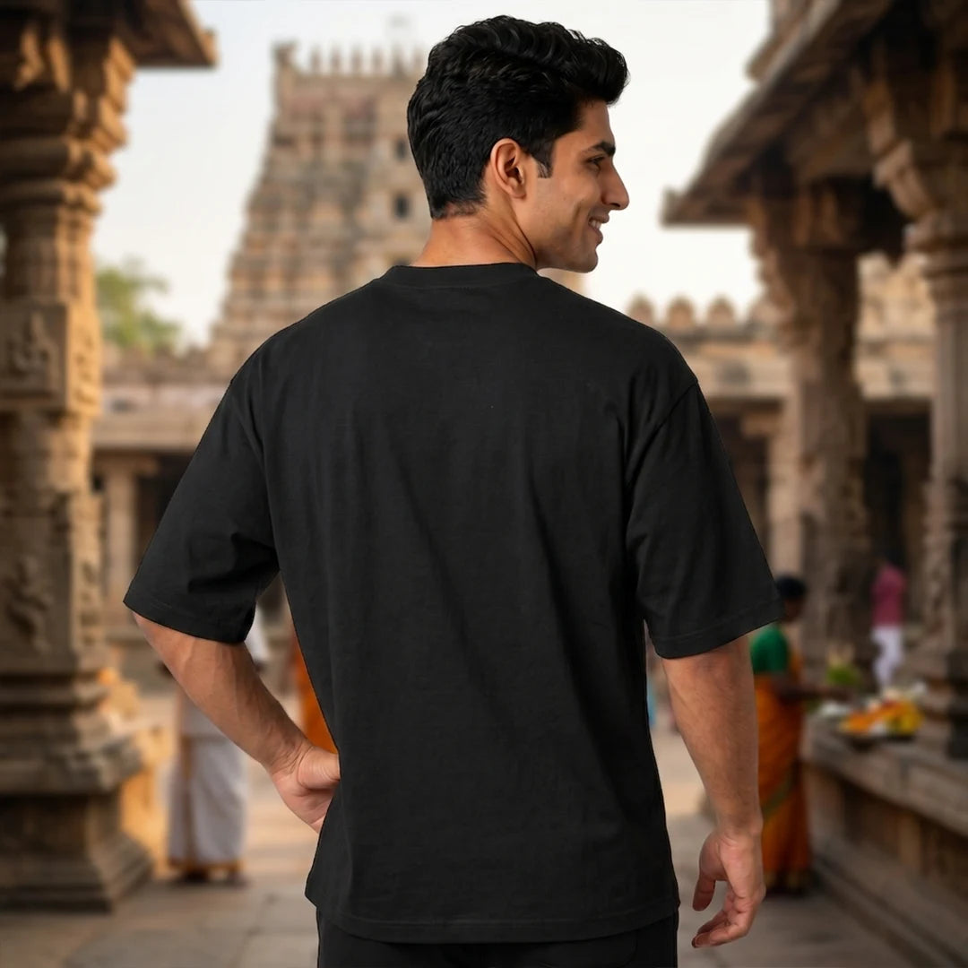 Divine Jagannath Trinity Print Oversized Streetwear T-Shirt – 240 GSM Heavyweight Pure Cotton