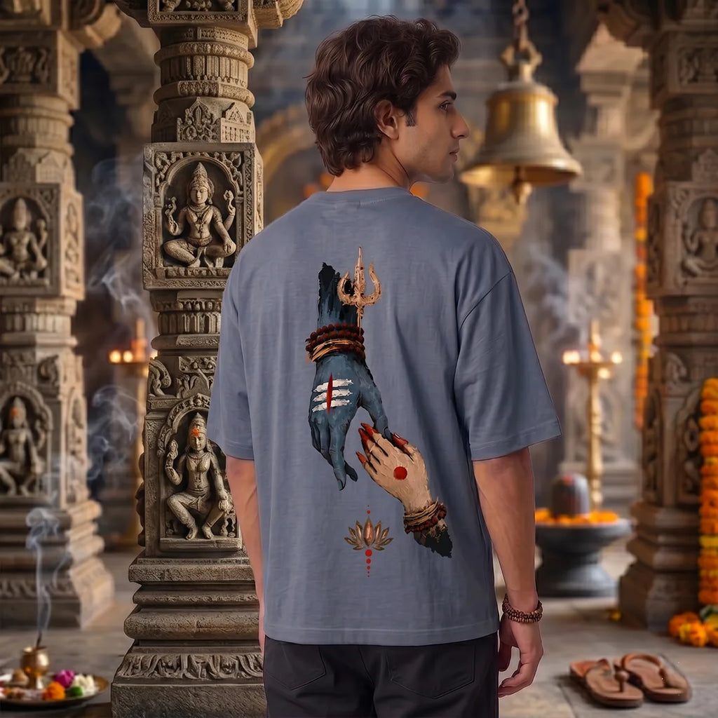 Premium Drop Shoulder T-Shirt | Shiva & Parvati Divine Print | 240 GSM Heavyweight
