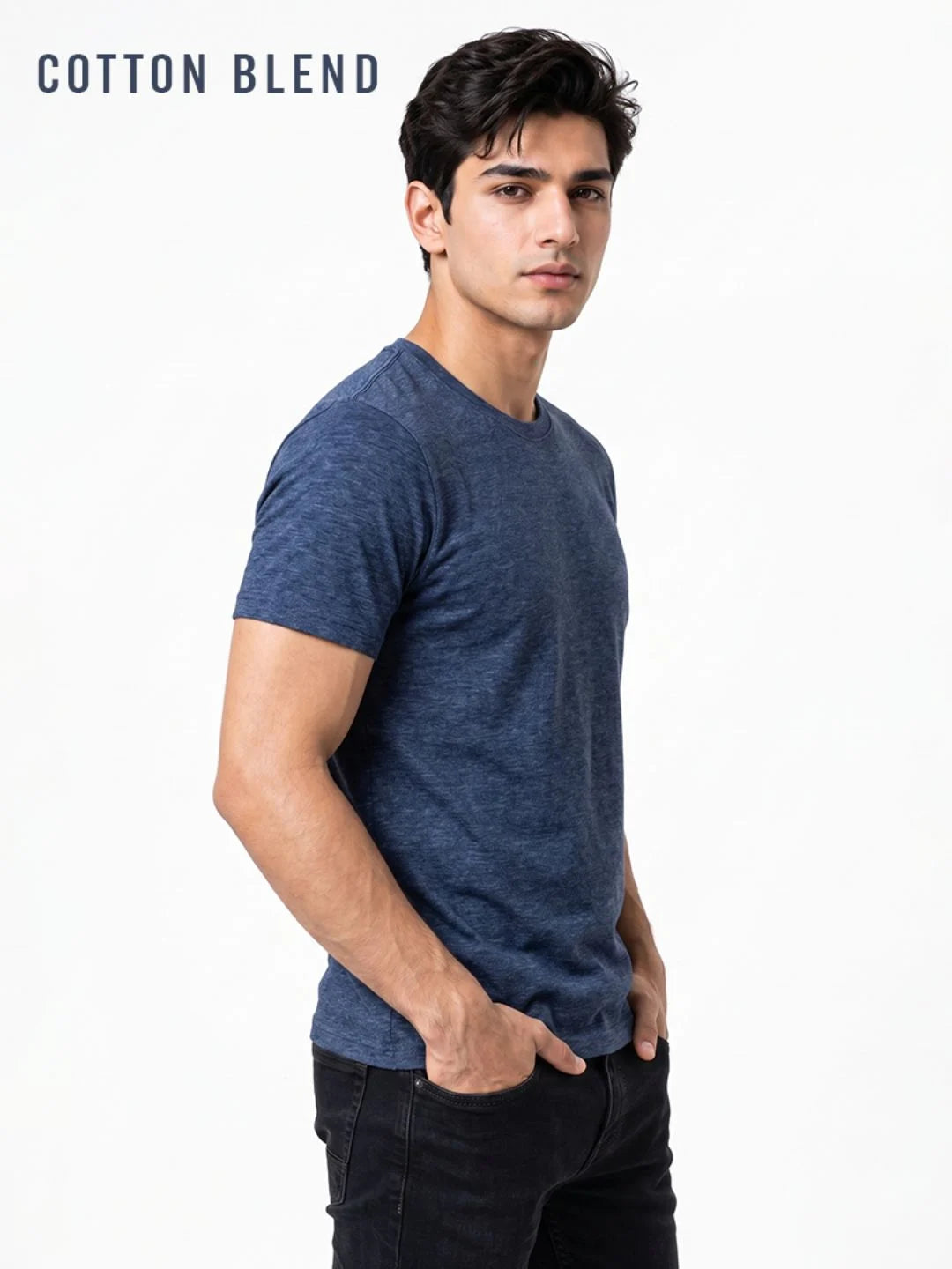 Excello Men's Cotton Blend Bio-Wash Plain  Regular Fit Round Neck T-Shirt  | Navy & Royal