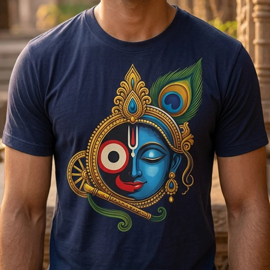 Men's Pure Cotton Lord Jagannath & Sri Krishna Fusion Graphic Printed T-Shirt