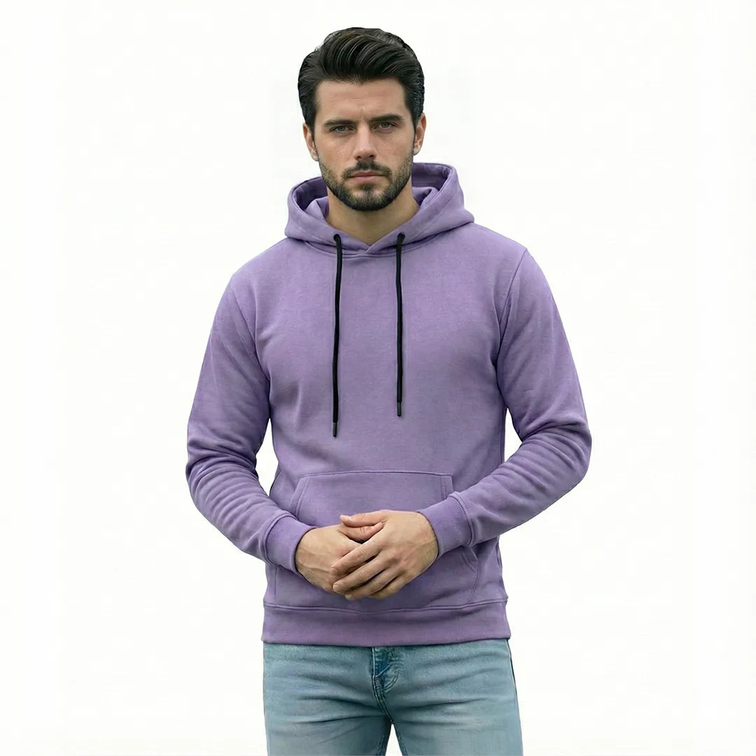 Men's Premium Solid Hoodie | Classic Regular Fit Cotton Blend Pullover Hoodie with Kangaroo Pocket | Essential Casual Winter Streetwear