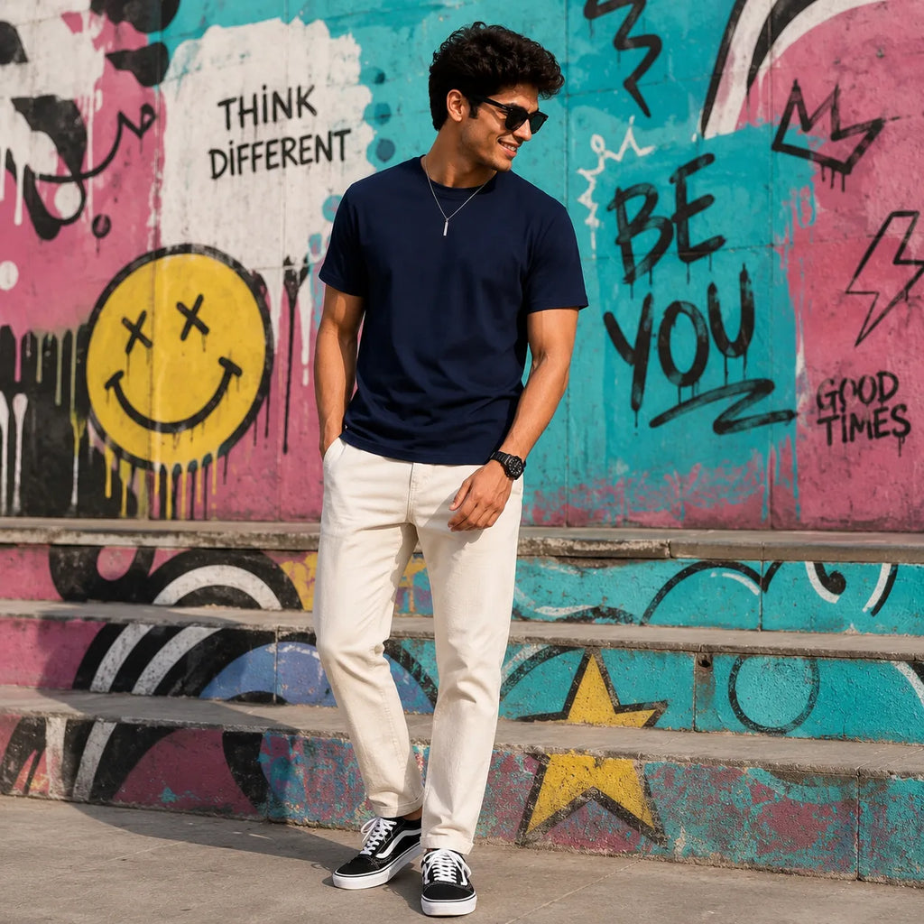 EXCELLO Men’s Plain Cotton T-Shirt (Regular Fit, Round Neck)