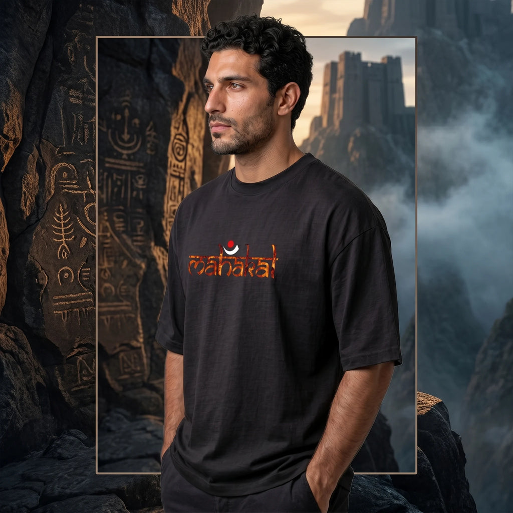 Lord Shiva Mahakal Graphic Printed Oversized T-Shirt | Premium 240 GSM Pure Cotton Breathable Dual-Print Devotional Tee