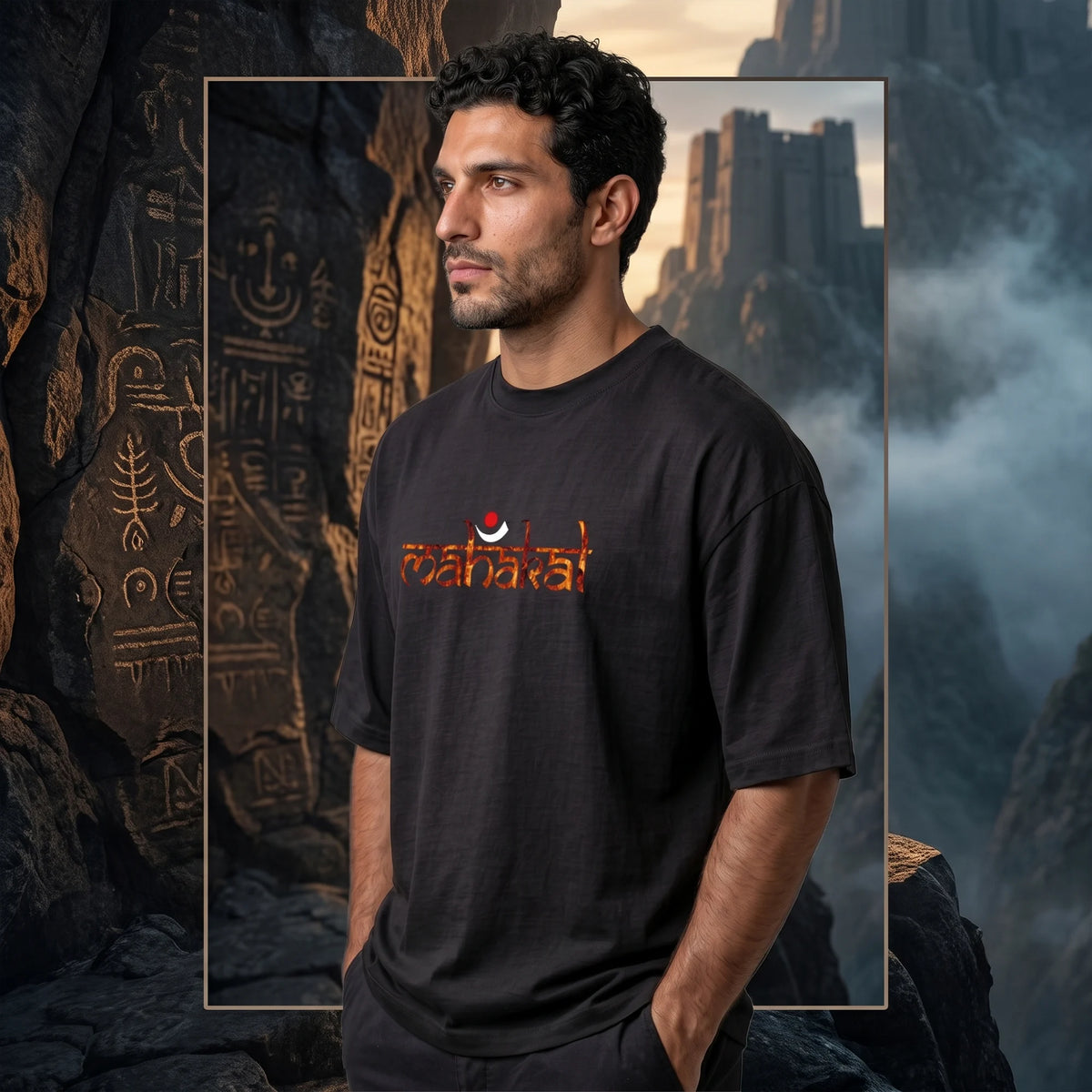Lord Shiva Mahakal Graphic Printed Oversized T-Shirt | Premium 240 GSM Pure Cotton Breathable Dual-Print Devotional Tee