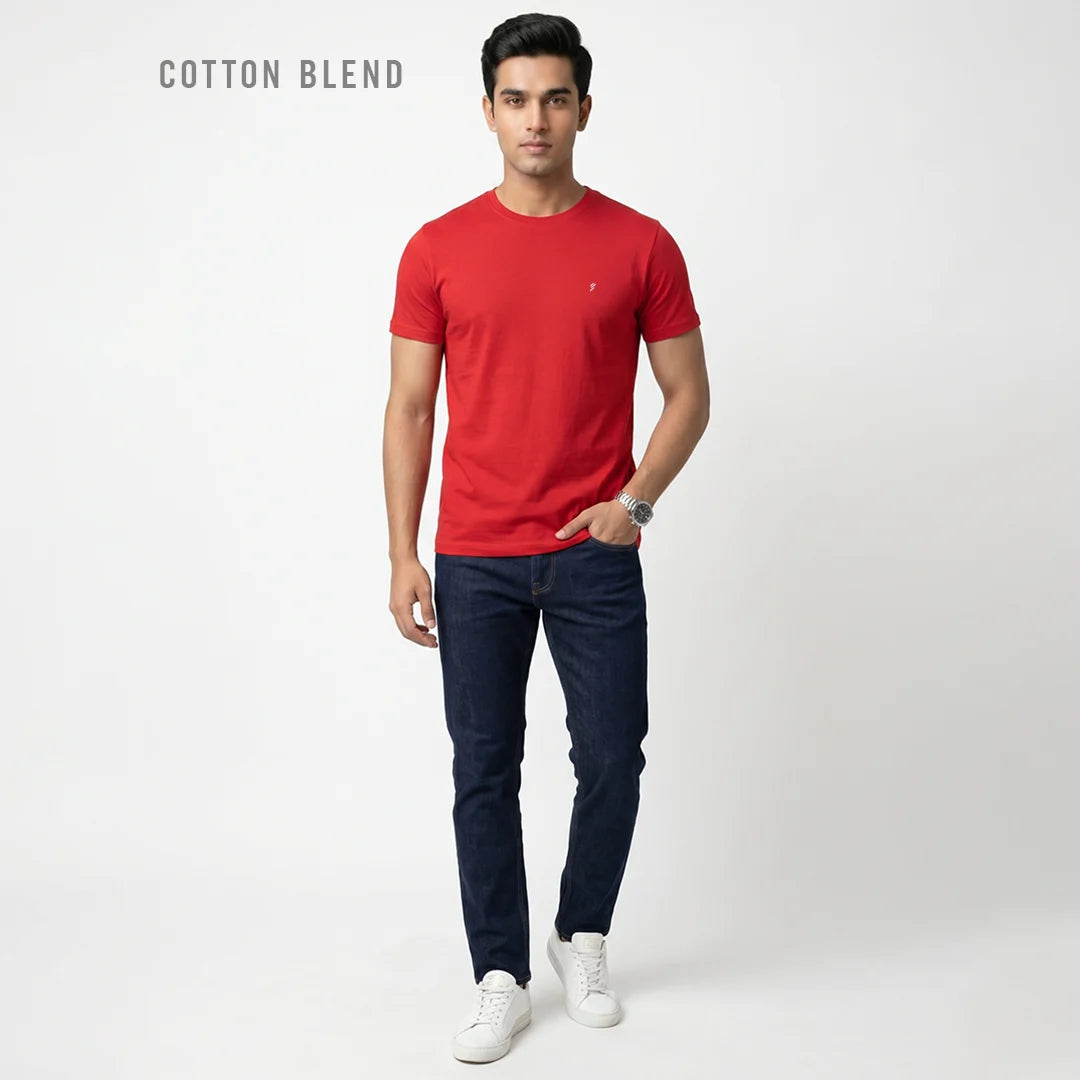Men's Regular Fit Round Neck T-Shirt – Premium 180 GSM Biowashed Cotton Blend Half Sleeve Tee