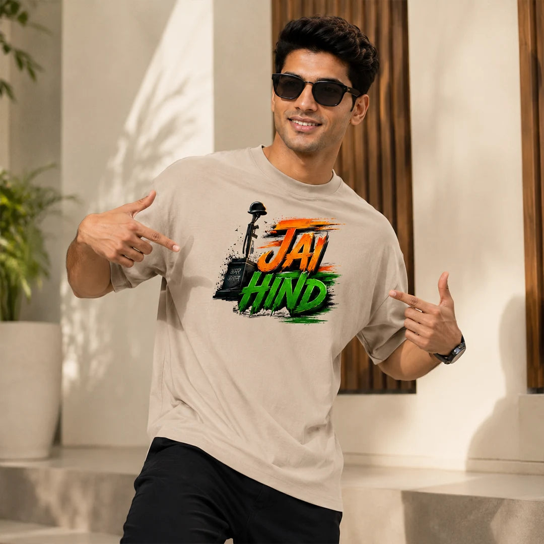Indian Patriot Jai Hind Graphic Oversized T-Shirt - Heavyweight 240 GSM