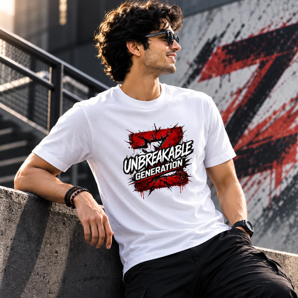 Excello Men's 'Unbreakable Generation Z' Graphic Printed T-Shirt | 180 GSM Pure Cotton Regular Fit